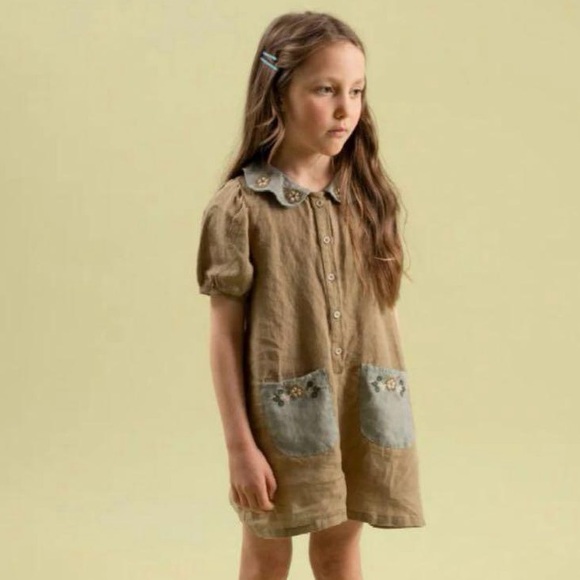 Apolina girls linen mila floral embroidered collar romper - Picture 2 of 10